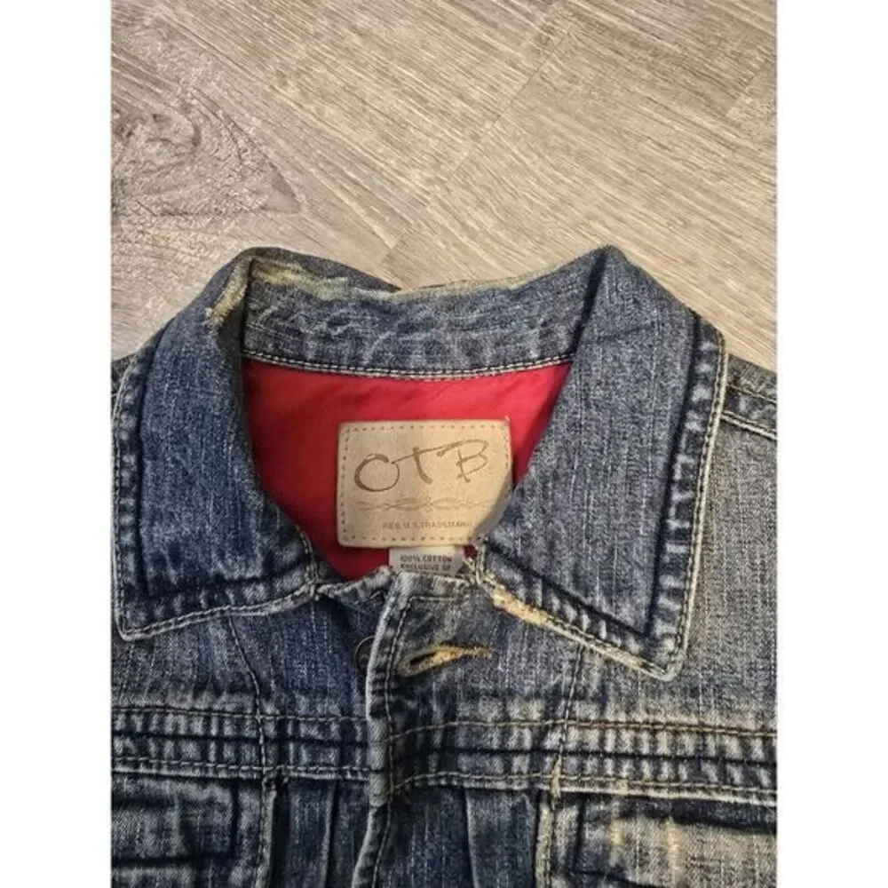 OTB Women's Distressed Blue Denim Jeans Jacket Size Large -6- Rich Mom Old Money